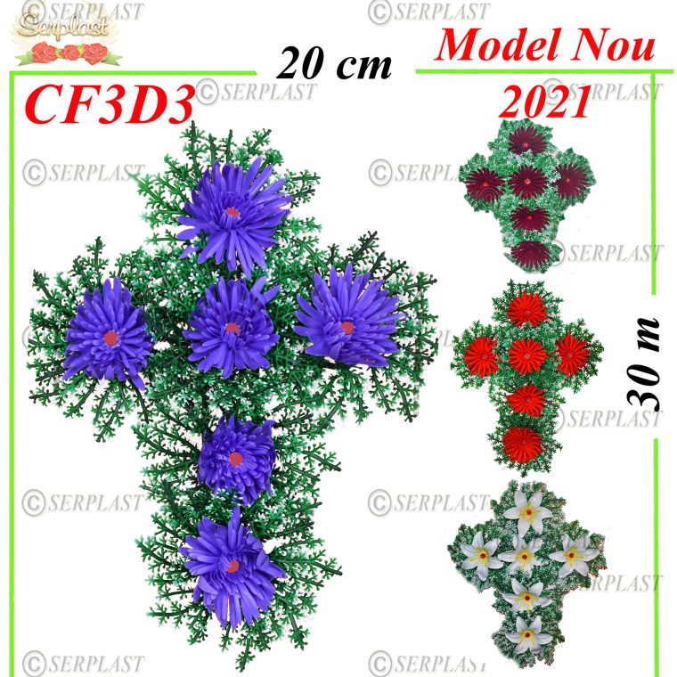 Coroană Funerară artificială cu frunza 3D cruce cu 6 flori-Coroane cu frunza 3D-Serplast