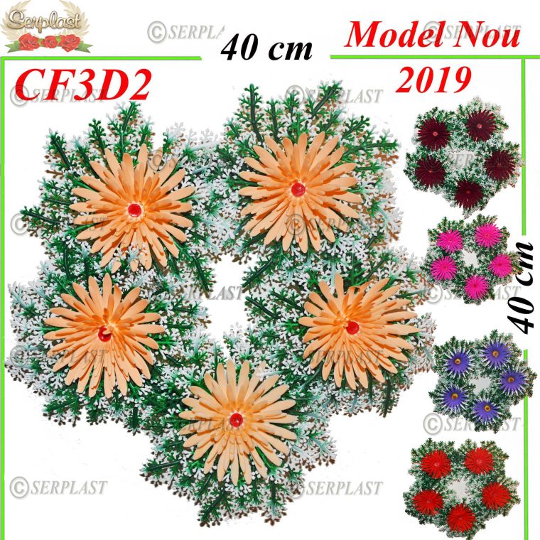 Coroană Funerară artificială cu frunza 3D cu 5 flori Ø40-Coroane cu frunza 3D-Serplast