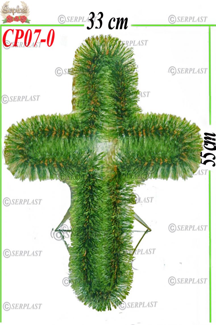 Coroană Funerară artificială din Pin Cruce pe suport Tip I cu pin de 6cm(set de 5 buc)-Coroane din Pin Artificial-Serplast-producator