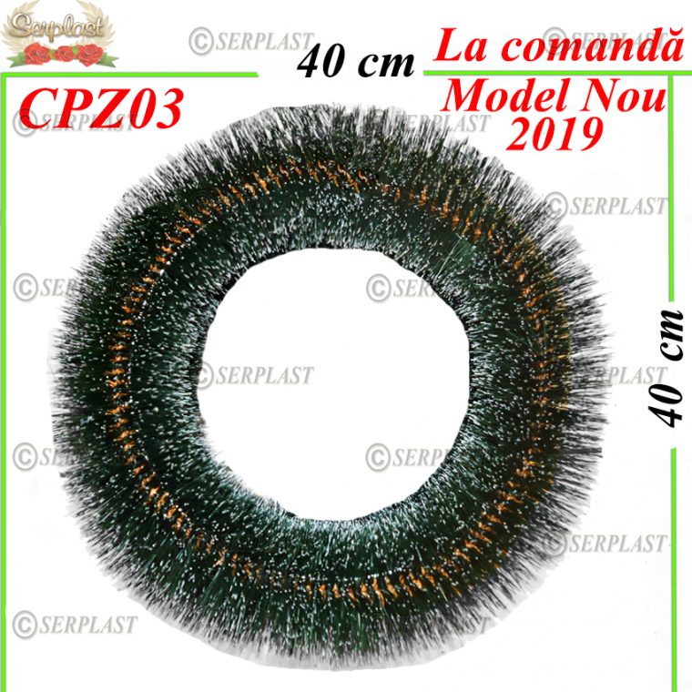 Coroană Funerară artificială din Pin cerculeţ Ø40 mare cu pin de 10cm înzăpezit (set de 5 buc)-Coroane din Pin Artificial-Serplast-producator