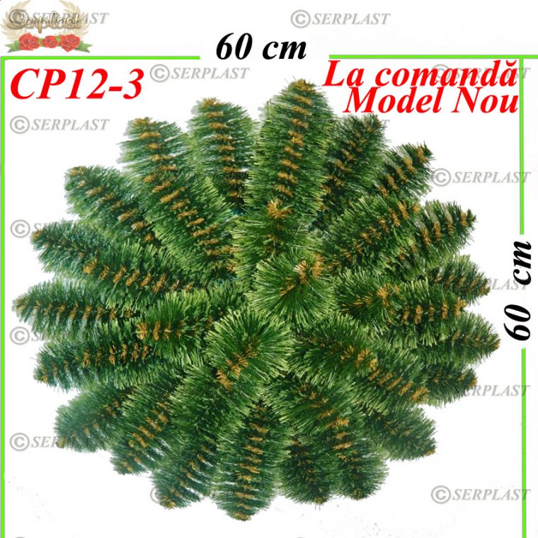 Coroană Funerară artificială din Pin rotund mijloc Ø60 cu 30 crengi cu pin de 10 cm (set de 5 buc) -Coroane din Pin Artificial-Serplast-producator