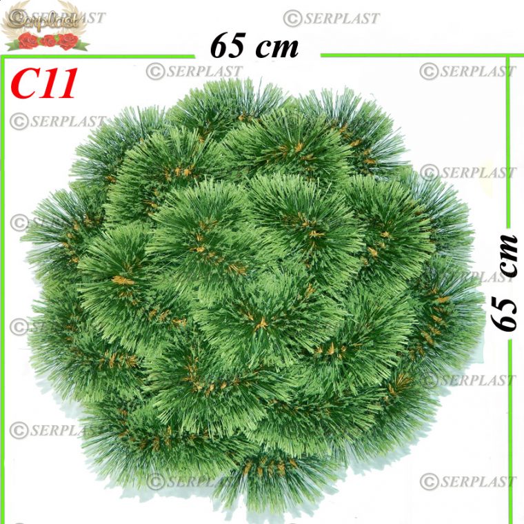 Coroană Funerară artificială din Pin rotund plin împletit pe cadru plastic Ø65 cu pin de 10cm(set de 5 buc)-Coroane din Pin Artificial-Serplast-producator