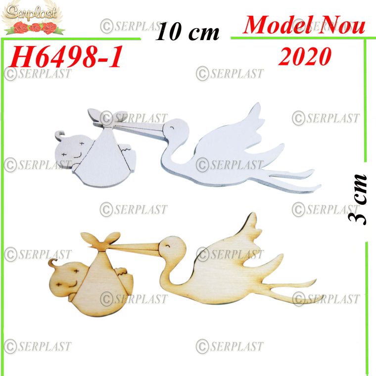 H6498-1 Decor Lemn Barză cu Bebe- Decor din Lemn-Serplast