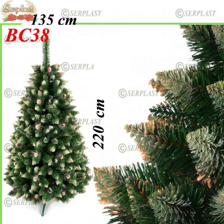 Brad artificial de crăciun alb & auriu ascuţit 2.2m-Hawaii White&-Gold- BC38-Brad artificial de Crăciun-Serplast