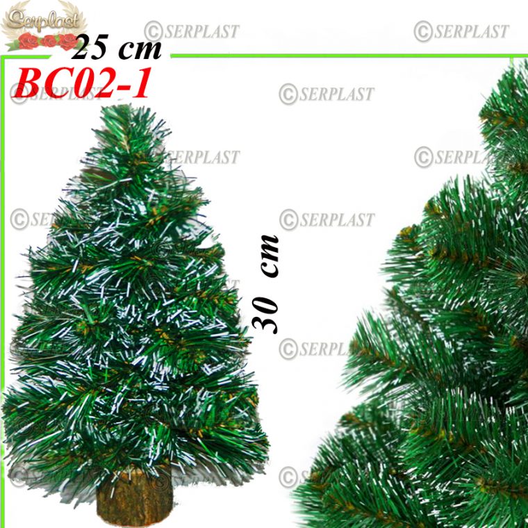 Brăduleţ artificial pe butuc îmbogăţit verde-alb 0,3m -Transilvania Exclusive-Brad artificial de Crăciun-Serplast