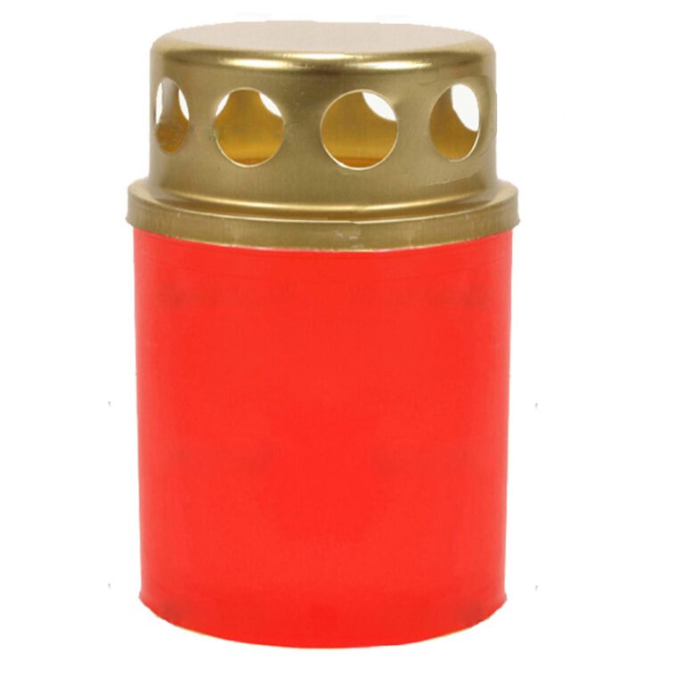 Candelă plastic cu capac 1.4 lei roşu (set de 28 buc), 8cm, C01