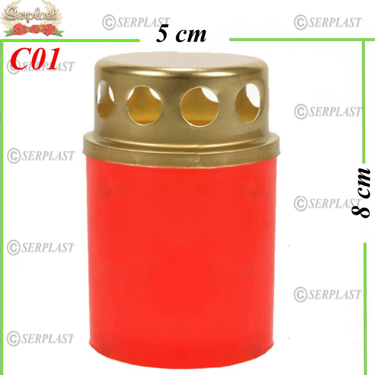 Candelă plastic cu capac 1.4 lei roşu (set de 28 buc), 8cm, C01 -w