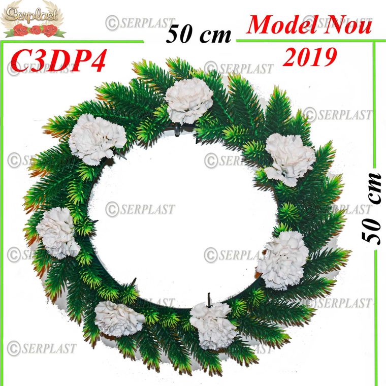 Coroană Funerară artificială 3d Deluxe Ø50 cu 28 crengi cu mijloc gol împodobit cu garoafe 3d-Coroane 3D Deluxe împodobit cu garoafe 3D-Serplast