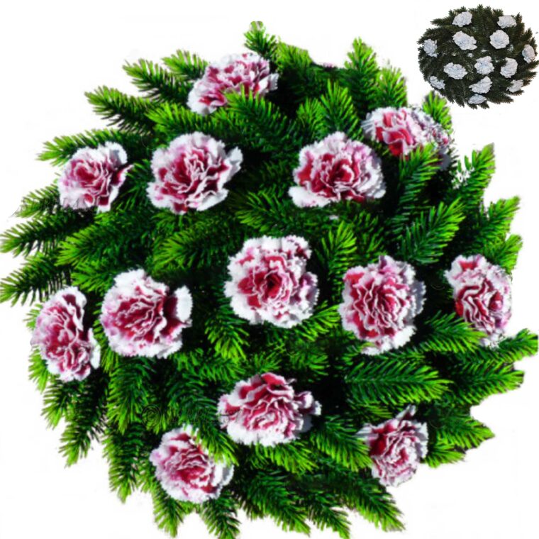 Coroană Funerară artificială 3d Deluxe Ø50 cu 48 crengi împodobit cu garoafe 3d
