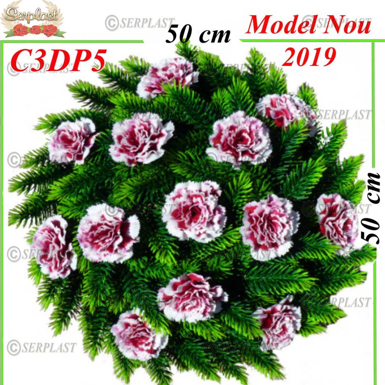 Coroană Funerară artificială 3d Deluxe Ø50 cu 48 crengi împodobit cu garoafe 3d-Coroane 3D Deluxe împodobit cu garoafe 3D-Serplast