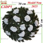 Coroană Funerară artificială 3d Deluxe Ø50 cu 48 crengi împodobit cu garoafe 3d - natural -w