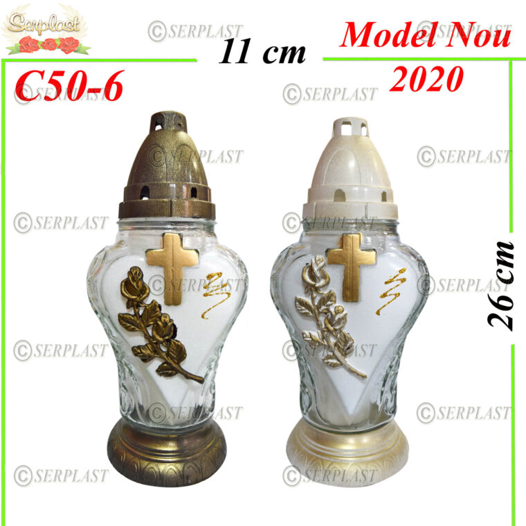 Cod: C50-6, Candelă cu cruce și trandafir 9.5 lei - Candela - Serplast