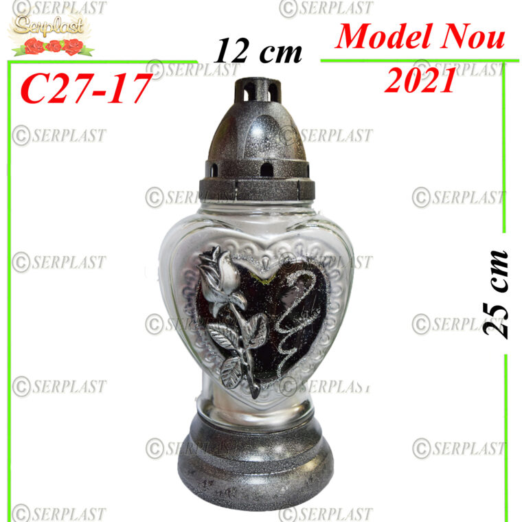 C27-17, Candelă cu inimă și trandafir 7 lei - Candele - Serplast