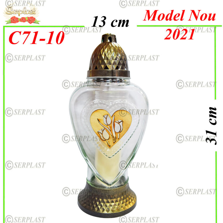 C71-10, Candelă cu inimă și floare 10 lei, - Candele - Serplast