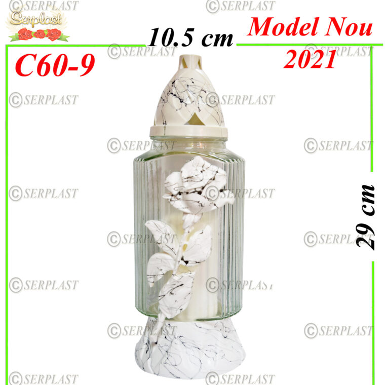 C60-9, Candelă cu Trandafir 9 lei - Candele - Serplast