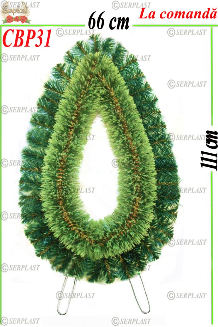 Coroană Funerară artificială din Brad artificial cu pin cu picioare cu mijloc gol Tip II cu pin de 10cm-Coroane din Brad & Pin Artificial-Serplast-producator