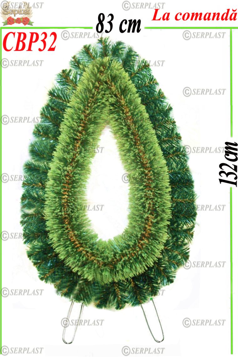 Coroană Funerară artificială din Brad artificial cu pin cu picioare cu mijloc gol Tip III cu pin de 10cm-Coroane din Brad & Pin Artificial-Serplast-producator