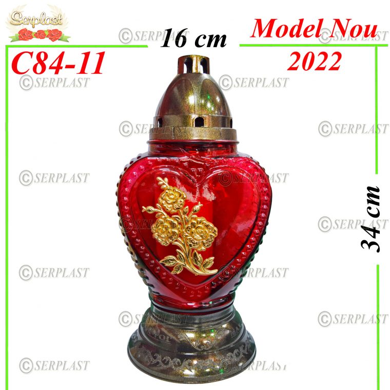 C84-11, Candelă cu inimă și trandafir 22.5 lei, - Candele - Serplast