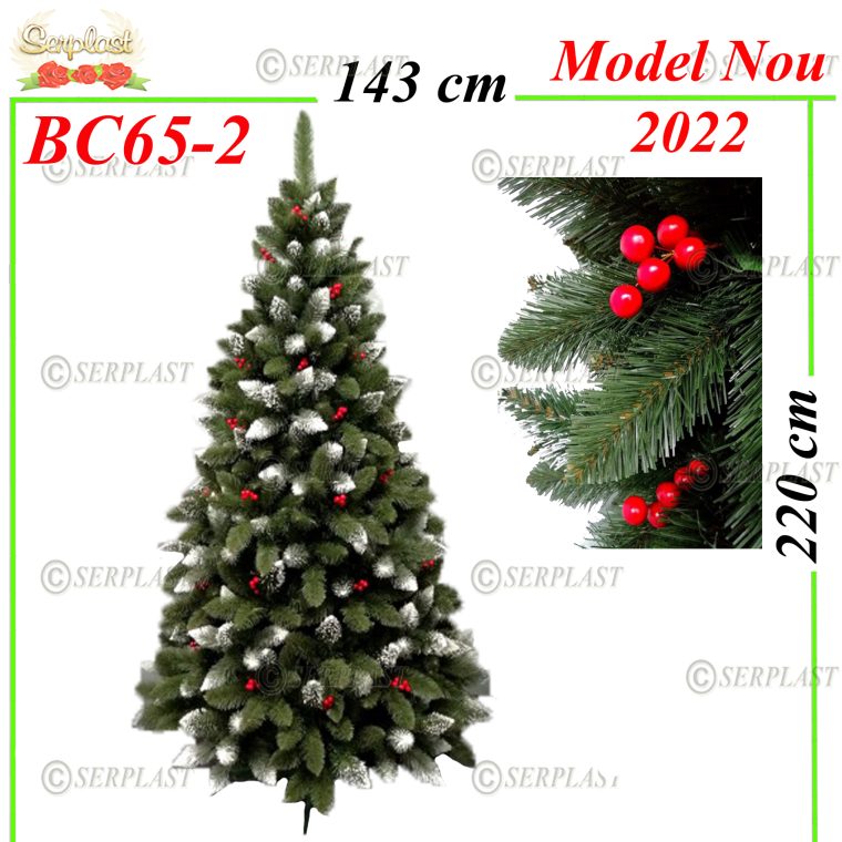 Brad Artificial cu Bobite rosii - 220cm -BC65-2-Brad artificial de Crăciun-Serplast