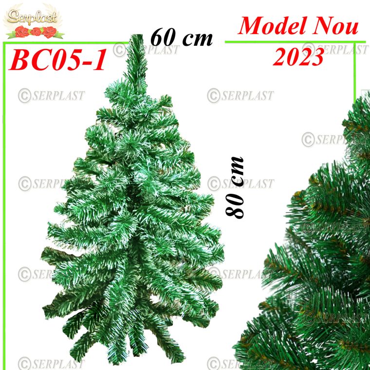 Brăduleţ artificial pe suport plastic îmbogăţit 80cm alb-verde-Transilvania Exclusive- BC05-1-Brad artificial de Crăciun-Serplast