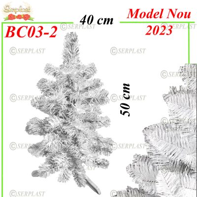 Brăduleţ artificial pe suport plastic îmbogăţit alb 50cmx40cm-Transilvania Exclusive- BC03-2-Brad artificial de Crăciun-Serplast
