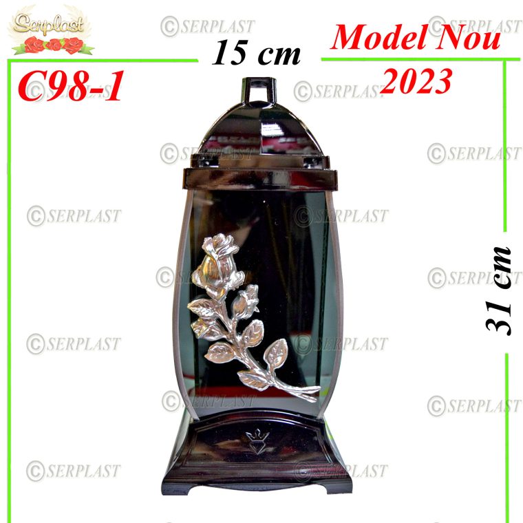 C98-1-Felinar din sticlă cu Trandafir-Candelă-Serplast