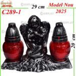 Candela dubla rosu cu ingeras argintiu, 14.5 lei , 20cm, C289-1 -w