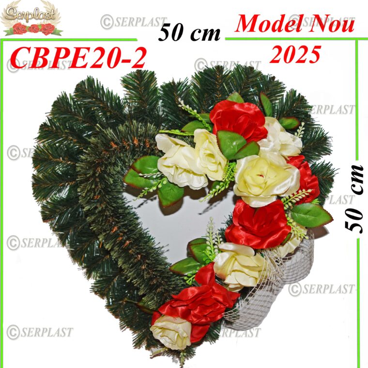 Coroană Funerară artificială din Pin & Brad Inimă gol cu pin de 6cm Îndoit (set de 5 buc), impodobit extra (set de 5 buc) -w