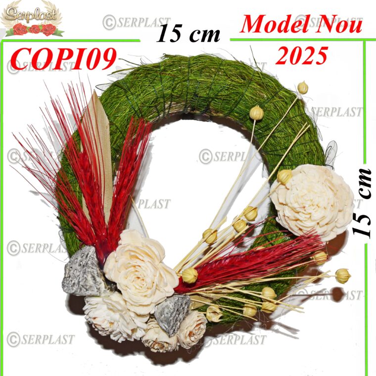 Coroane din Paie împodobit Ø15 cu iarba naturala verde, maro, alb -w