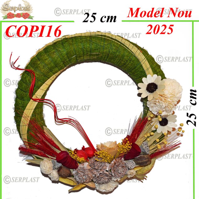 Coroane din Paie împodobit Ø25 cu iarba naturala cu model verde, maro, alb -w