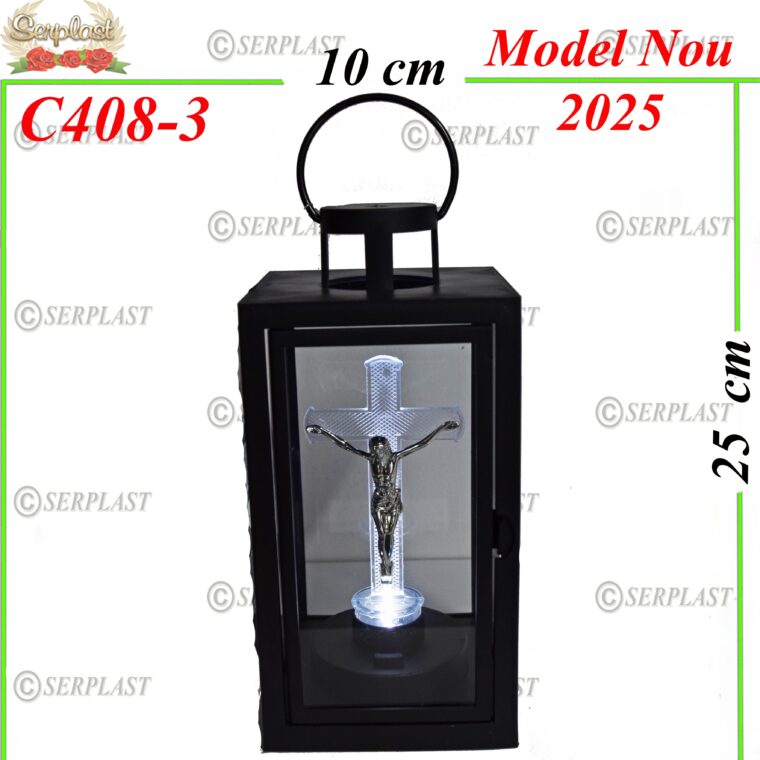 Laterna cu cruce si Isus Led , 38 lei , 25cm, C408-3 -w