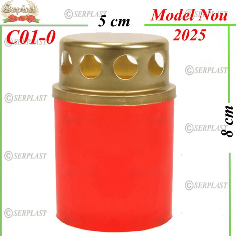 Candelă plastic cu capac 1.2 lei roşu (set de 28 buc), 8cm, C01-0 -w