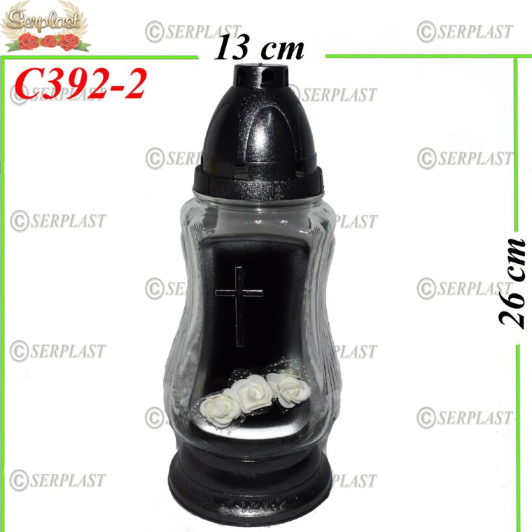 Candelă cu cruce si flori 24 lei (set de 7 buc), 26cm, C392-2 -w