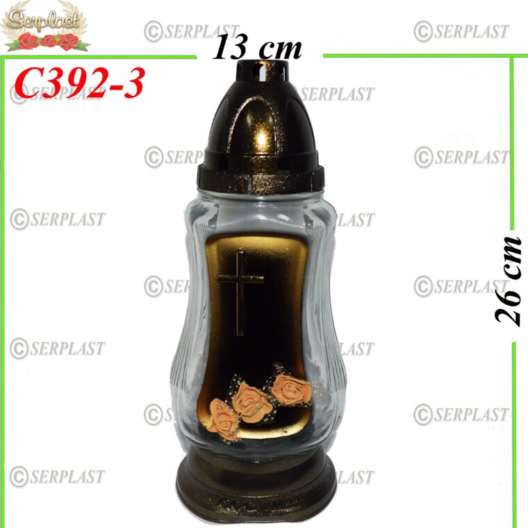 Candelă cu cruce si flori 24 lei (set de 7 buc), 26cm, C392-3 -w