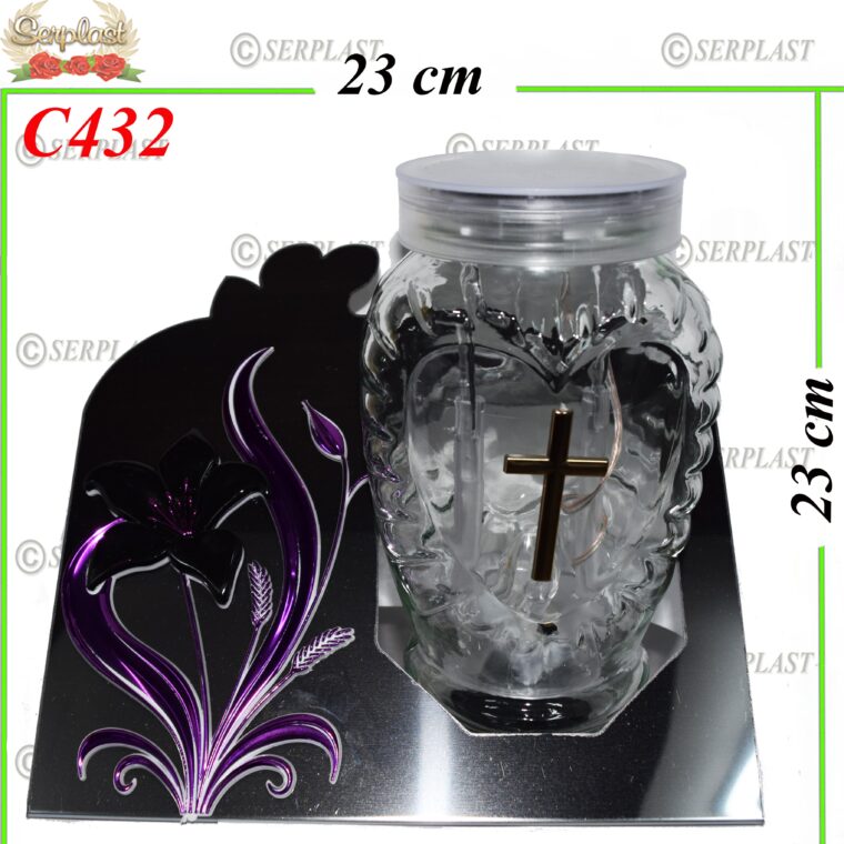 Candelă solara cu Led, inima, cruce si flori 200 lei (set de 2 buc) 23 cm, C432 -w
