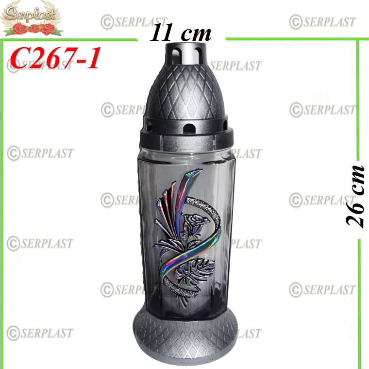 Candelă cu trandafir argintiu 13.5 lei (set de 8 buc), 26cm, C267-1 -w