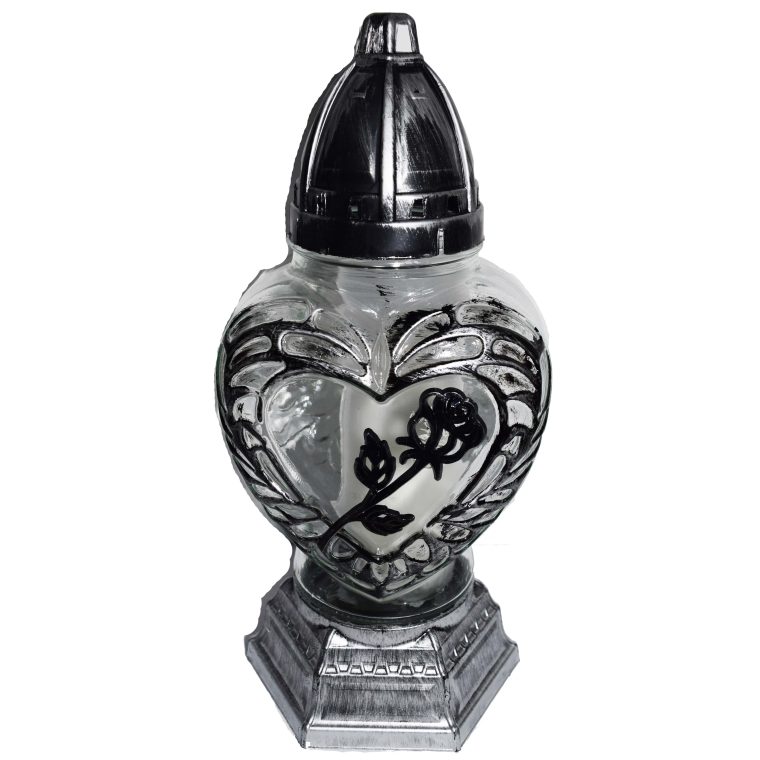 Candelă cu trandafir argintiu in forma de inima 13.5 lei (set de 8 buc), 28cm, C267-3