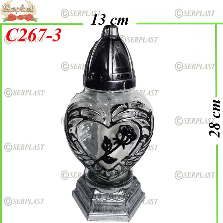 Candelă cu trandafir argintiu in forma de inima 13.5 lei (set de 8 buc), 28cm, C267-3 -w