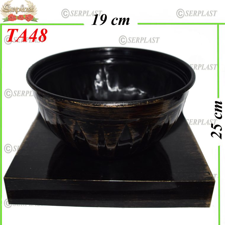 Tava pe suport patrat negru cu design auriu satirat, TA48 -w